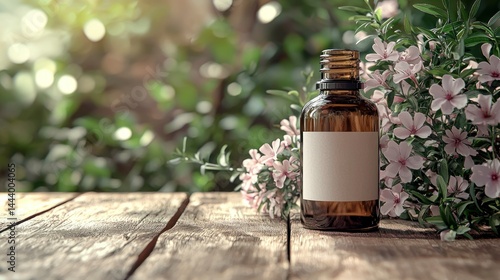 Obraz na płótnie Natural essential oil bottle on wooden table w salonie