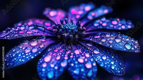 Obraz na płótnie Night-blooming flower with vibrant neon hues and water droplets w salonie