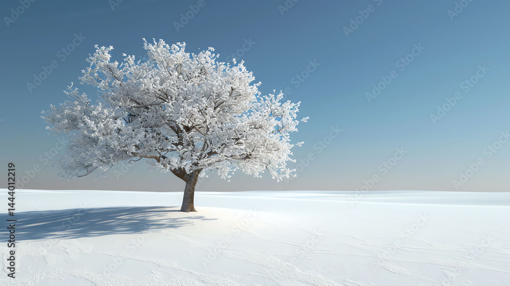 Solitary Snow-Covered Tree in a Winter Landscape Solitary Snow-Covered Tree in a Winter Landscape