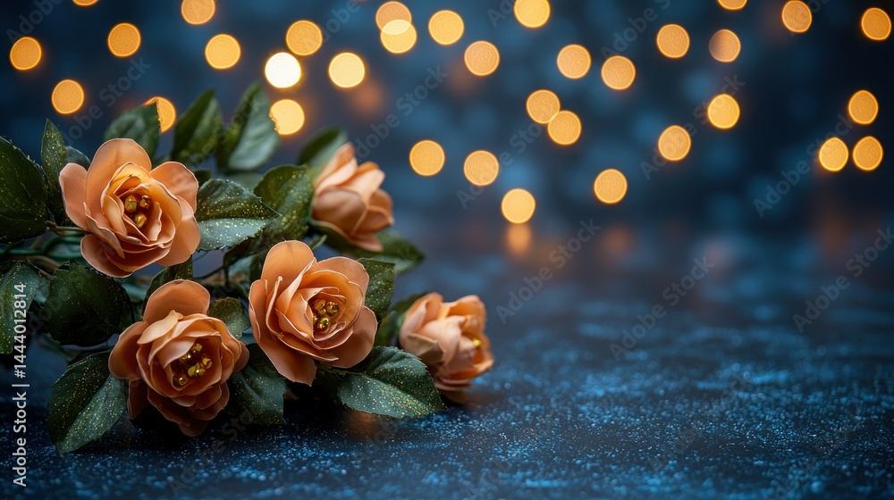 Peach roses on dark background
