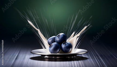 Capture the essence of refreshment with this high-resolution blueberry photography featuring a powerful liquid explosion. This dynamic image freezes time as ripe, juicy blueberries burst with vibrant 