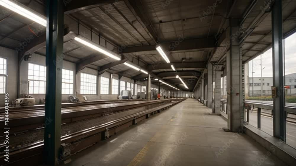 Industrial railroad platform shot focusing on architectural design and empty space Industrial railroad platform shot focusing on architectural design and empty space