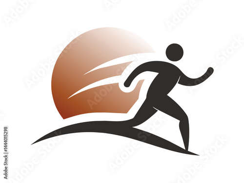 Sport vector illustration shows a black silhouette of a runner, a sport person, sprinting on a beach