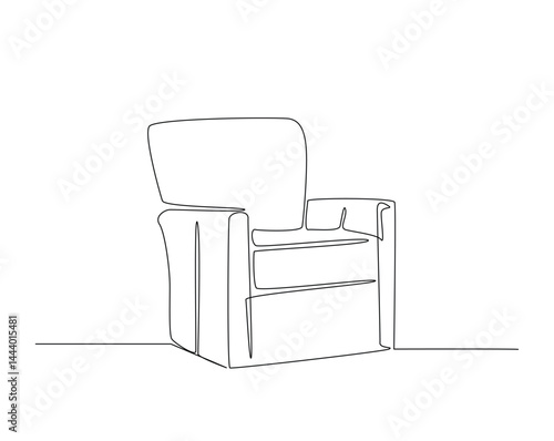 Cosy sofa armchair outline drawing illustration. one continuous line drawing of armchair furniture.