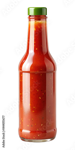 Photos A vibrant bottle of hot sauce with a green cap sits boldly