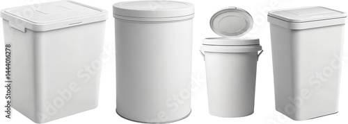 Wallpaper Mural Vier schlichte Müllbehälter mit Deckel in verschiedenen Formen und Größen für den täglichen Gebrauch Torontodigital.ca