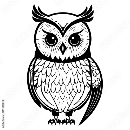 Stylized owl illustration with bold outlines showcasing avian features