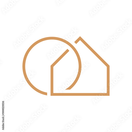 Letter O house line overlapping logo design