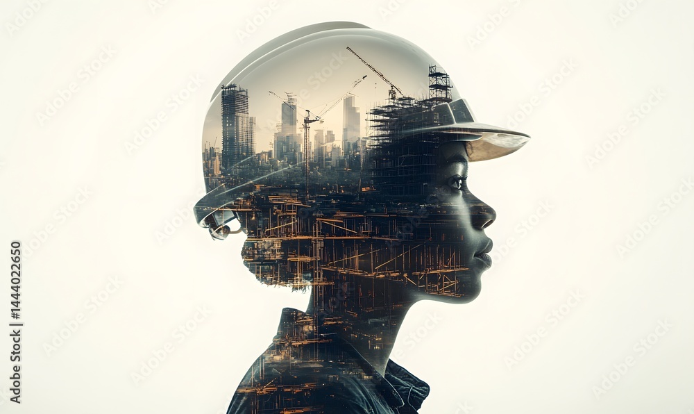 Creative illustration of construction engineer with digital background symbolizing innovation, planning, and modern technology
Creative illustration of construction engineer with digital background symbolizing innovation, planning, and modern technology