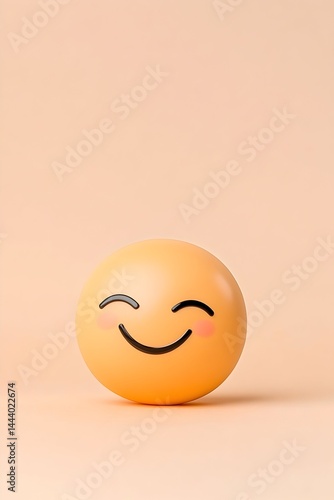 Wallpaper Mural A cheerful, orange 3D emoticon with rosy cheeks and a closed-eye smile sits on a pale peach background Torontodigital.ca