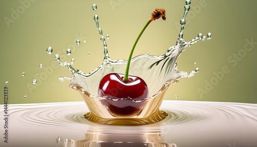 Elevate your creative projects with this vibrant, high-resolution cherry photography showcasing a powerful liquid explosion. Capturing the perfect moment when juicy cherries collide with splashing wat