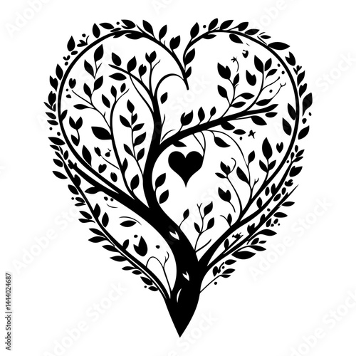 Abstract arboreal heart silhouette, conveying a sense of organic connection and love