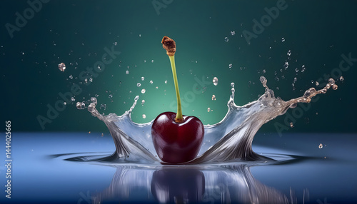Elevate your creative projects with this vibrant, high-resolution cherry photography showcasing a powerful liquid explosion. Capturing the perfect moment when juicy cherries collide with splashing wat