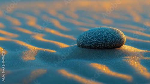 Smooth stone on golden sand