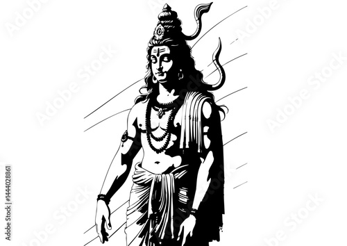 Lord Shiva – Black and White Hindu Deity Line Art Illustration