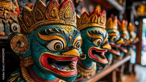 Wallpaper Mural Colorful carved wooden masks in a row. Torontodigital.ca