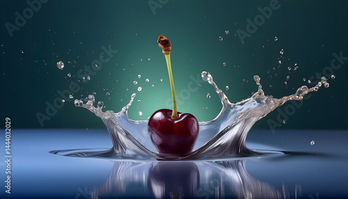 Elevate your creative projects with this vibrant, high-resolution cherry photography showcasing a powerful liquid explosion. Capturing the perfect moment when juicy cherries collide with splashing wat
