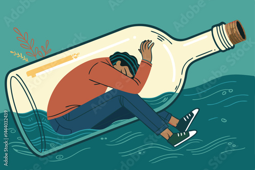 A person sinking beneath a swirling vortex of alcohol bottles, symbolizing the struggle and despair of alcohol addiction.  Depict drowning, helplessness, and the overwhelming nature of addiction.