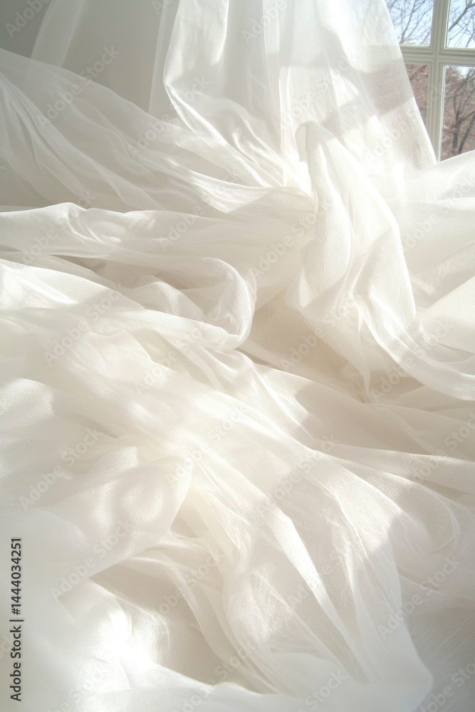 Obraz premium Soft, white fabric drapes, sunlight