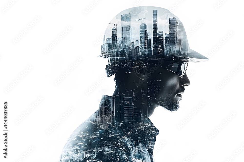 Double exposure of engineer at construction site in modern urban environment symbolizing development and infrastructure planning
Double exposure of engineer at construction site in modern urban environment symbolizing development and infrastructure planning