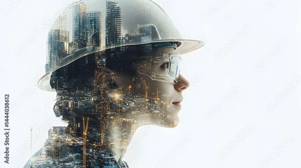 Double Exposure of Engineer on Construction Site in Urban Setting,
Double Exposure of Engineer on Construction Site in Urban Setting,