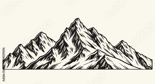 Vintage Black and White Mountain Range Vector Illustration