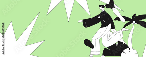 People exercising healthy running vector internet operation illustration
