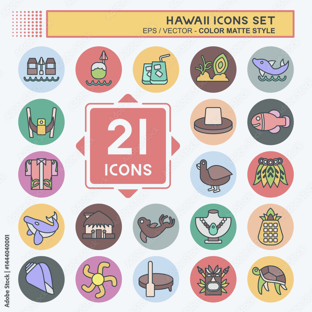 Fototapeta premium Icon Set Hawaii. related to Holiday symbol. color mate style. design editable