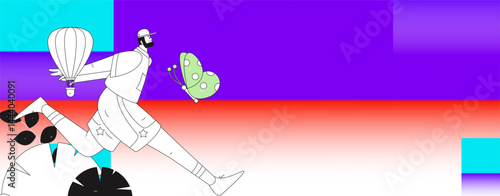 People exercising healthy running vector internet operation illustration
