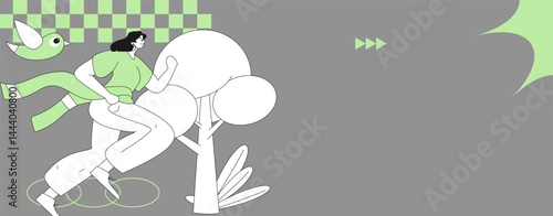 People exercising healthy running vector internet operation illustration
