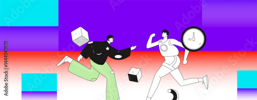 People exercising healthy running vector internet operation illustration
