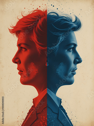 Political divide illustration: Red versus Blue ideological differences