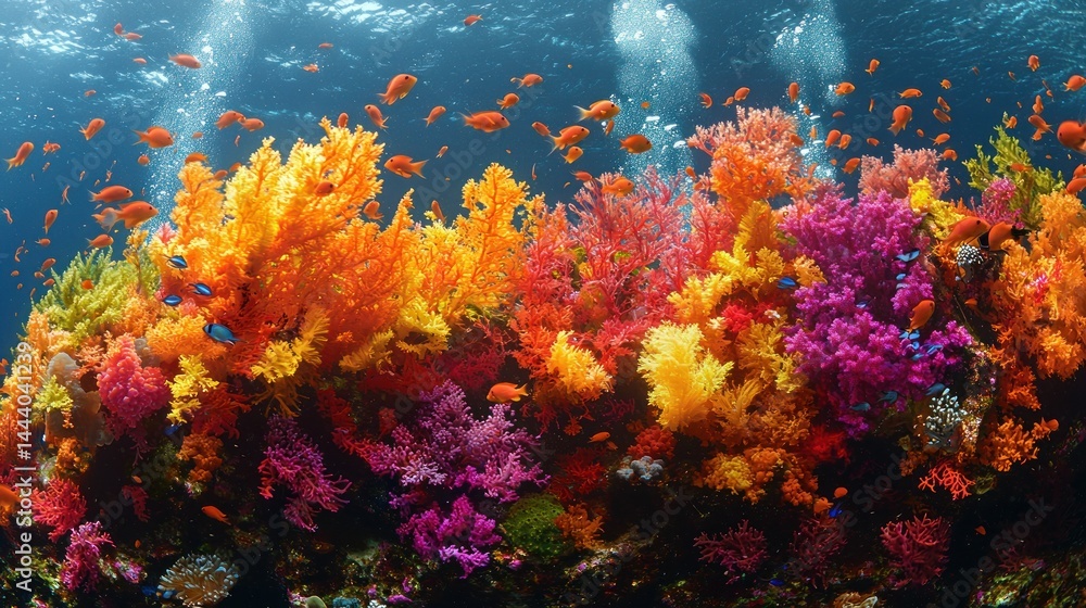 Vibrant coral reef teeming with colorful fish