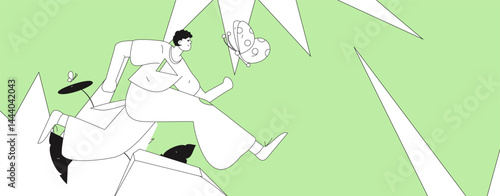 People exercising healthy running vector internet operation illustration
