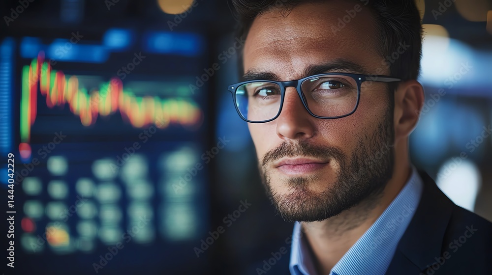 A financial expert presents stock predictions his confident expression inspiring trust and authority