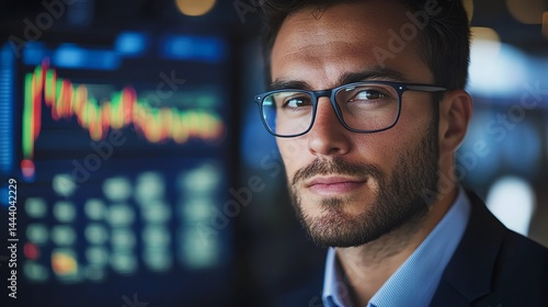 Obraz na płótnie A financial expert presents stock predictions his confident expression inspiring trust and authority w salonie