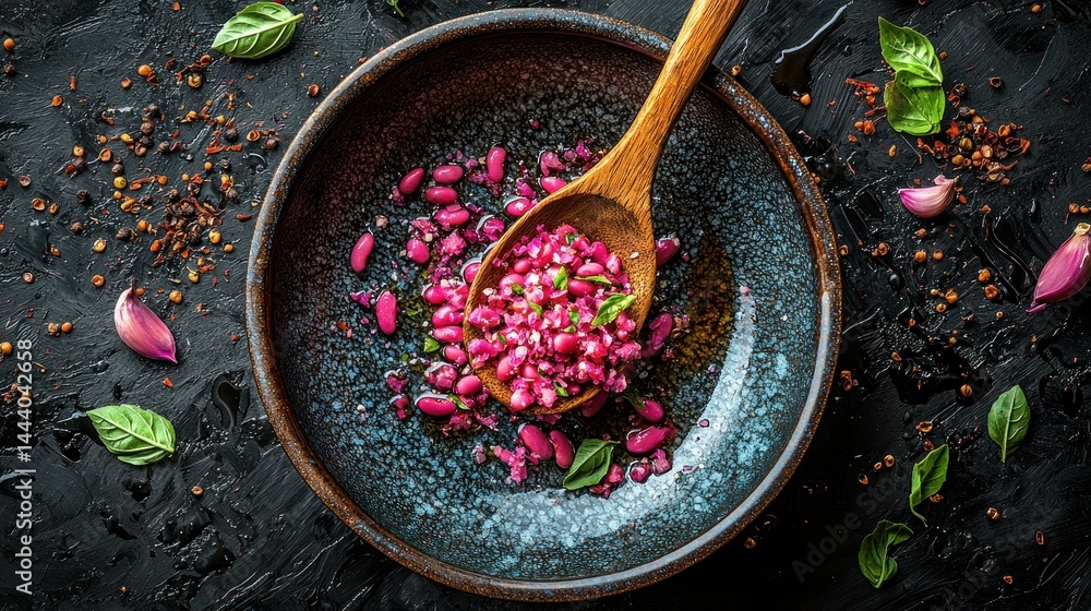 Vibrant pink grains in a bowl