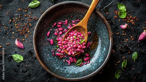 Obraz na płótnie Vibrant pink grains in a bowl w salonie