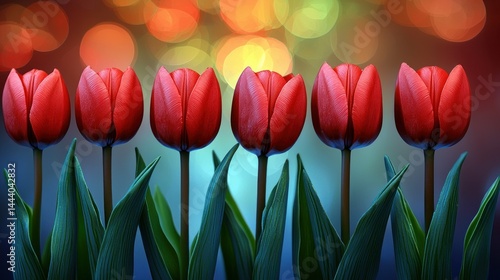 Obraz na płótnie Vibrant red tulips in a row w salonie
