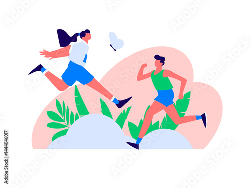 People exercising healthy running vector internet operation illustration
