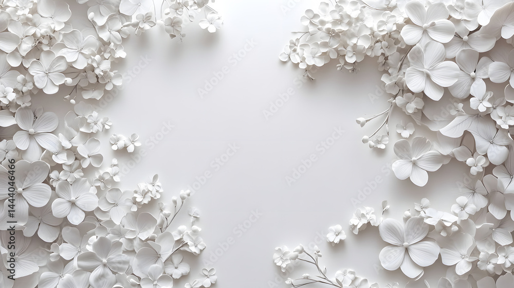 Elegant floral arrangement studio image minimalist design top view pure white background Elegant floral arrangement studio image minimalist design top view pure white background