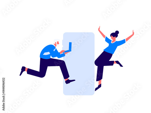 People exercising healthy running vector internet operation illustration
