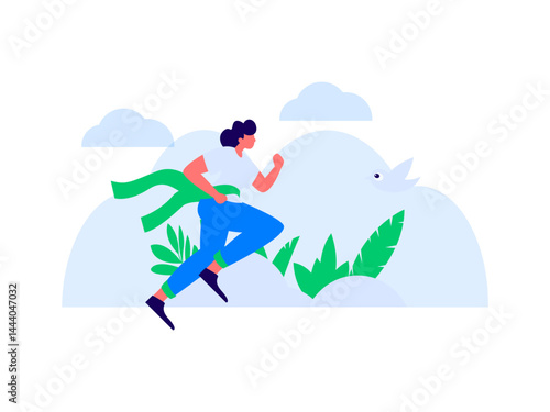 People exercising healthy running vector internet operation illustration
