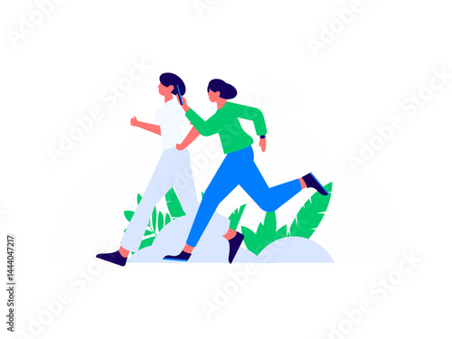 People exercising healthy running vector internet operation illustration
