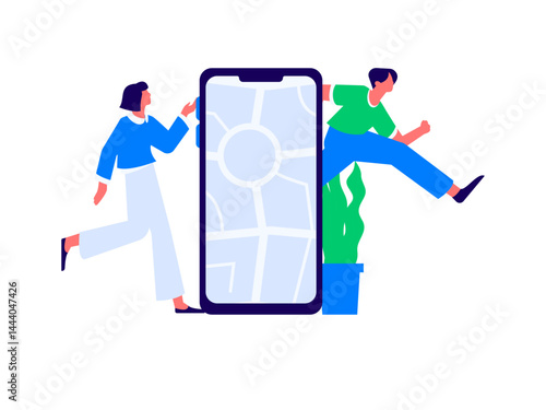 People exercising healthy running vector internet operation illustration
