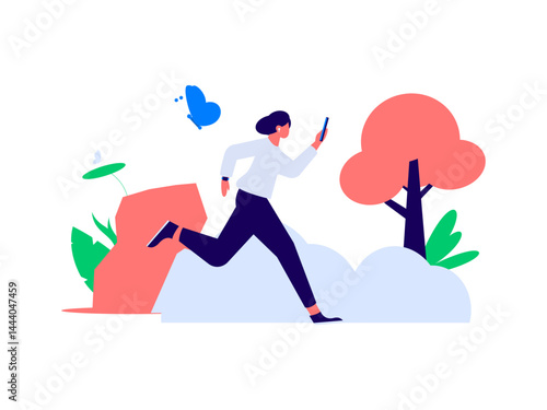 People exercising healthy running vector internet operation illustration
