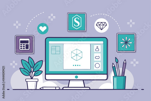 A vibrant digital workspace showcasing Figma, Sketch, and Adobe XD interfaces, depicting a seamless workflow for UI/UX design.