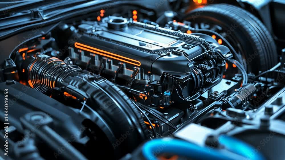 High-Performance Automotive Engine Close-Up Displaying Cutting-Edge Design and Engineering High-Performance Automotive Engine Close-Up Displaying Cutting-Edge Design and Engineering