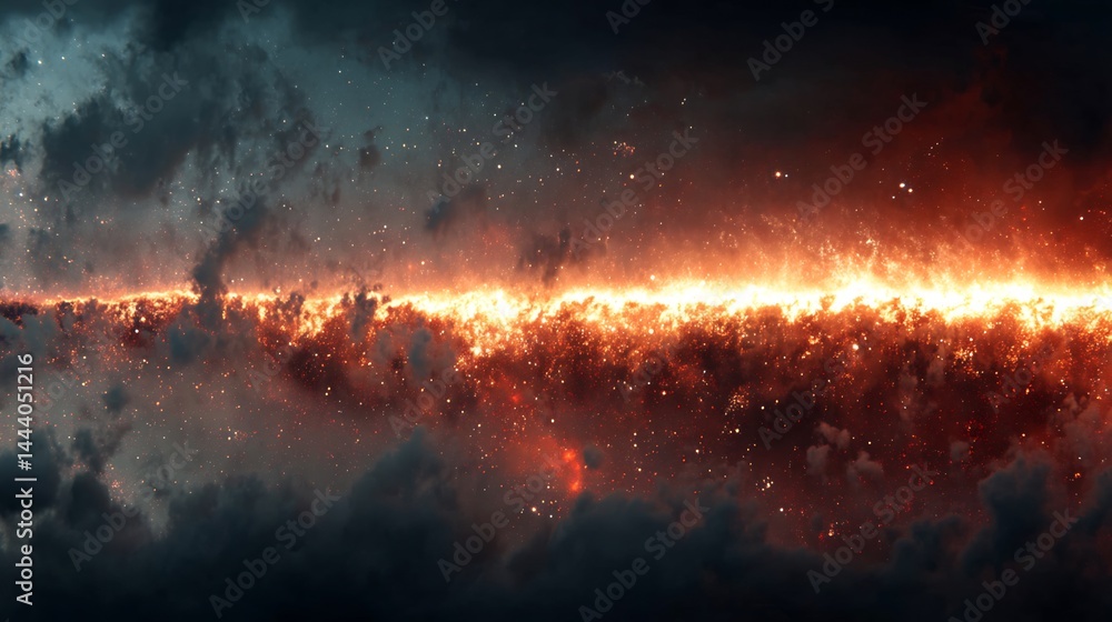 Fiery Cosmic Inferno Burning Nebula Landscape.