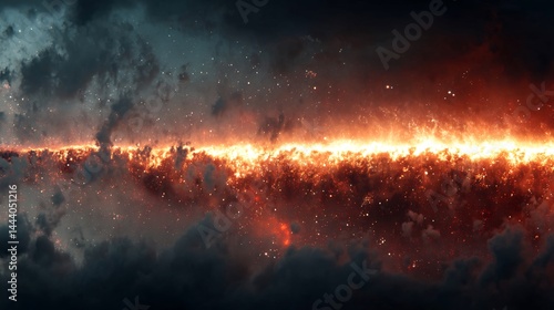 Obraz na płótnie Fiery Cosmic Inferno Burning Nebula Landscape. w salonie